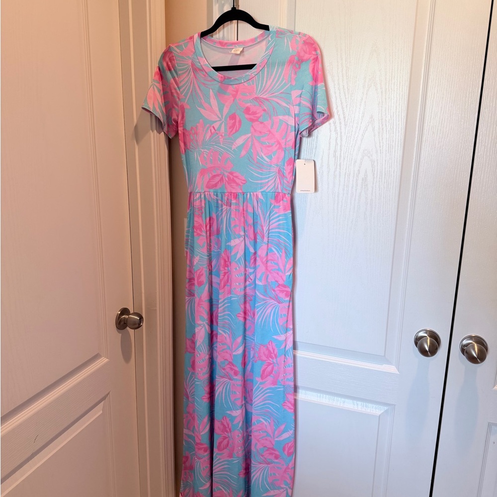 NWT Pastel Floral Maxi Trendy Y2K Dress in Light Blue and Pink Size S w/pockets